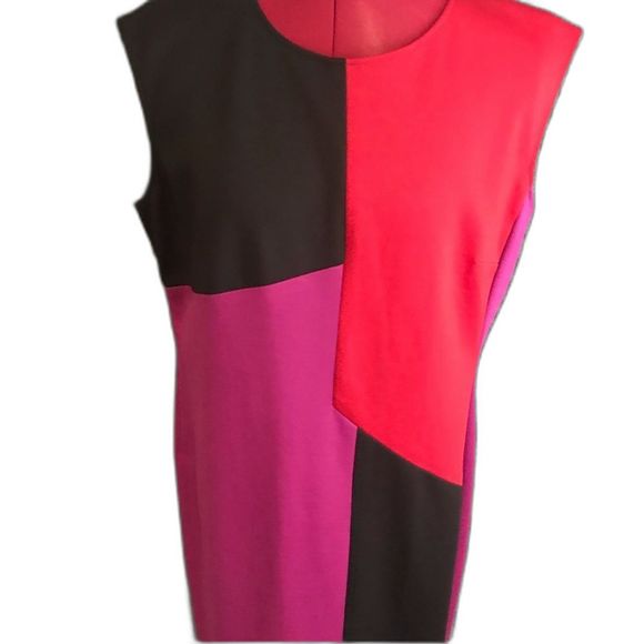 Jones New York Dress Women’s Size 12 Black Purple Red Color Block Sleeveless - Picture 7 of 10
